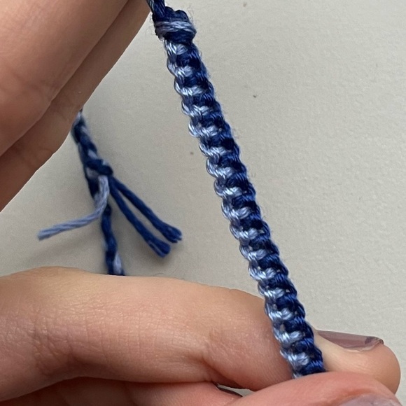 Handmade woven bracelet blue gold adjustable beaded - Picture 4 of 11